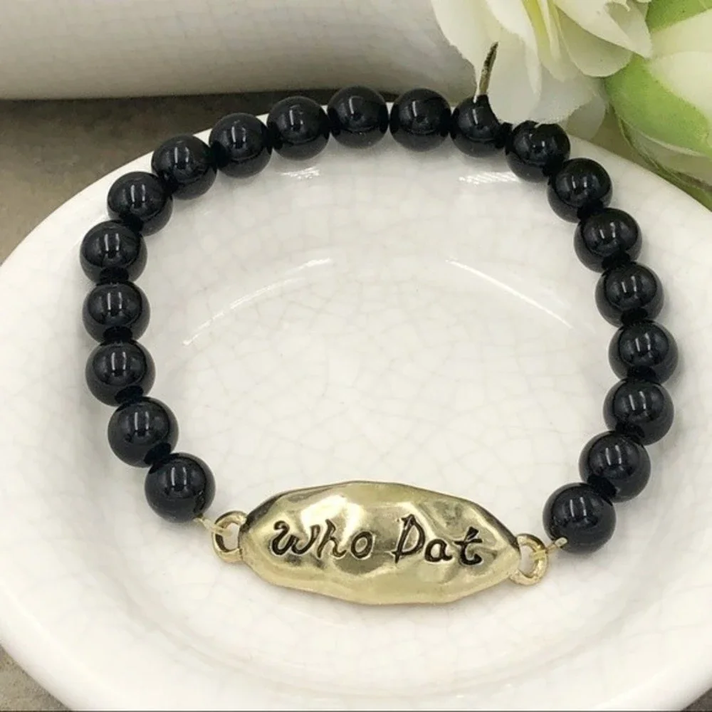 🌼 Who Dat Gold & Black Beaded New Orleans Saints Stretch Bracelet